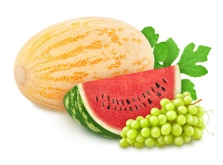 Composition with cutted watermelon and whole melon isolated on a white background with clipping path.