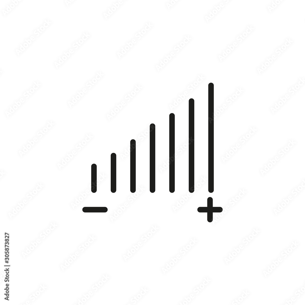 Sticker sound volume thin line icon. speaker, plus and minus, scale isolated outline sign. increase and decr