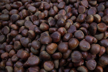Roasted chestnuts ready to sell in street stall