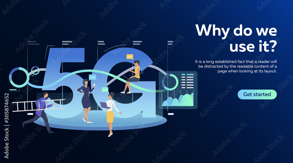 Poster workgroup using 5g network. communication, internet, support service flat vector illustration. techn