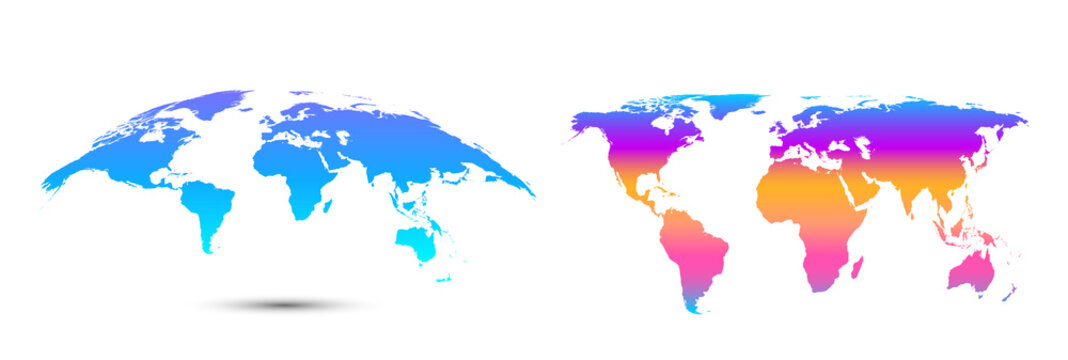 Trendy colored abstract world map on white.