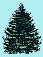 Fototapeta premium New Year tree, watercolor drawing. Template for a greeting card.