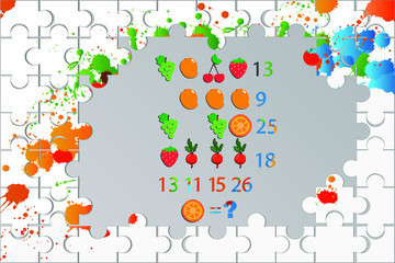 Counting games for kids and adults. Educational math game. Result. Riddle for the mind. Riddle with numbers. Vector