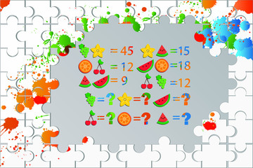 Counting games for kids and adults. Educational math game. Result. Riddle for the mind. Riddle with numbers. Vector
