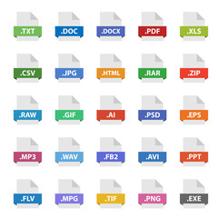 file format flat icon set, vector document signs