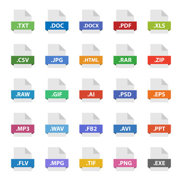 file format flat icon set, vector document signs
