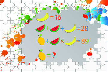 Counting games for kids and adults. Educational math game. Result. Riddle for the mind. Riddle with numbers. Vector