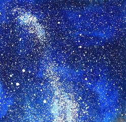 Naklejka na ściany i meble Cosmic background. Colorful watercolor galaxy or night sky with stars. Space watercolor.