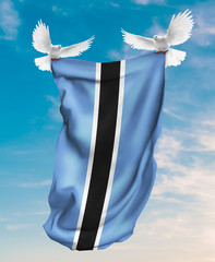 Botswana flag carried by white pigeon with sky background