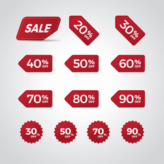 Set of red sale label illustration flat vector icons