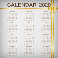 Created 2020 calendar template with gold ribbon