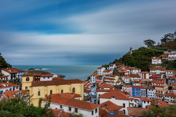 Fototapeta na wymiar Cudillero fishing village ultra long exposure view