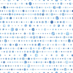 Fotobehang Blauw wit Leuk naadloos waterverfpatroon. Ornament in de stijl van polka dot. Blauwe aquarel cirkels op een witte achtergrond. Eenvoudige gestreepte print voor textiel. Vector illustratie.