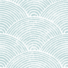 Seigaiha naadloze golfpatroon. Blauw-witte Japanse print. Grungetextuur. Vintage gestreepte achtergrond voor textiel. Vector illustratie.