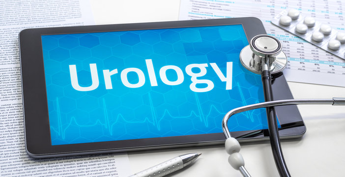 The word Urology on the display of a tablet
