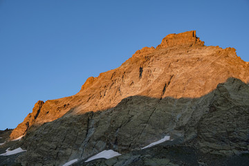 Fototapeta na wymiar Peak of Monviso (3841m) photographed at sunset from west