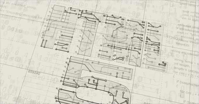 HTML5 sign project creating. Abstract concept of programming language, software and internet technology 3d animation. Drawing digital scheme line of futuristic idea.