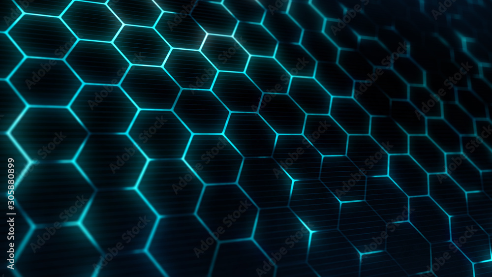 Poster abstract technology background with hexagons texture. blue futuristic pattern of a hexagonal surface