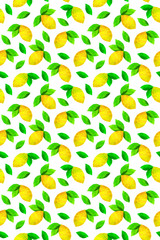 Seamless background with lemons and leaves.