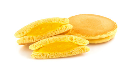 Dorayaki japanese pancakes isolated on white background