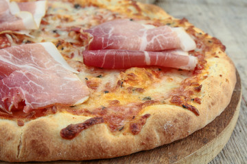 pizza on the wood table