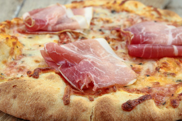 pizza on the wood table
