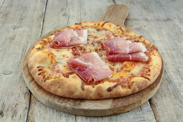 pizza on the wood table