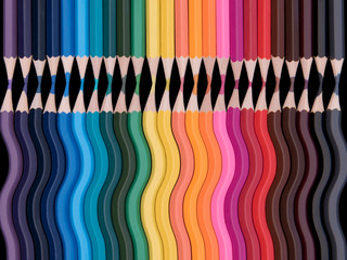 Color pencils isolated on black background close up with Clipping path. Beautiful color pencils. Color pencils for drawing Rainbow color pencil and used as a background.