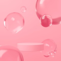 Abstract mock up scene minimal concept pink color with geometry shape podium background for product presentation. 3d rendering