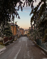 Fototapeta na wymiar Foto scattata a Tassarolo durante il famoso gelicidio che ha colpito il nord Italia nel dicembre del 2017