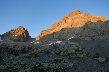 Peak of Monviso (3841m) photographed at sunset from west