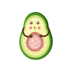 Funny happy smiling avocado. Vector flat. Isolated on white background. The concept of a healthy lifestyle. Cute exotic fruit. Kawaii cartoon character.