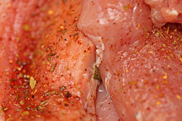 Meat for cooking and frying steaks with spices