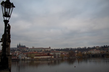 Fototapeta na wymiar Panorama of the old Prague Castle from Charles Bridge of the Czech capital Prague.