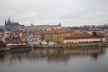 Fototapeta na wymiar Panorama of the old Prague Castle from Charles Bridge of the Czech capital Prague.