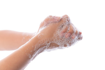 Fototapeta premium Hygiene. Cleaning Hands. Washing hands with soap bubbles