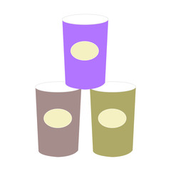 Three simply drawn canned food cans on white