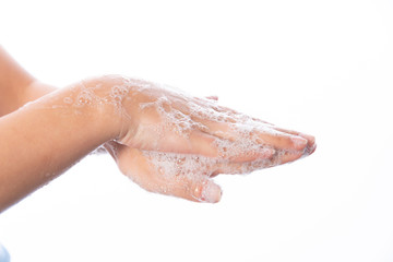Fototapeta premium Hygiene. Cleaning Hands. Washing hands with soap bubbles