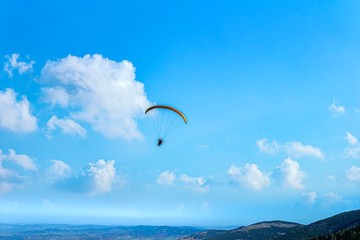 Parachute on a sky background . Motor-paraplane 
