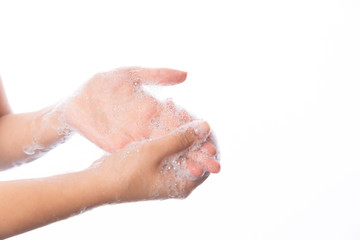 Hygiene. Cleaning Hands. Washing hands with soap bubbles
