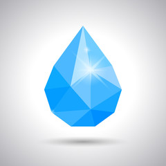 Symbol of blue water drop or tear. Polygonal vector illustration