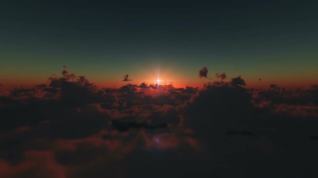 Flying above clouds sunrise hd