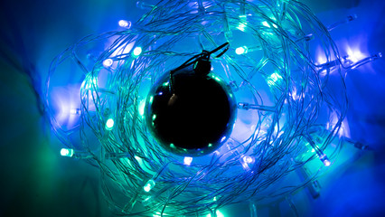 Christmas lights with a Christmas tree toy