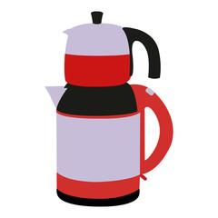 An Electric Crisply Drawn Red Black and Grey Tea Kettle