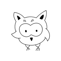 Cute cartoon doodle Owl. Logo vector Isolated on white background. outline black and white illustration, design element