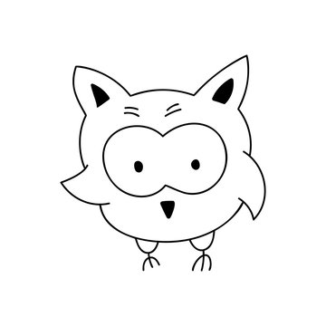 Cute cartoon doodle Owl. Logo vector Isolated on white background. outline black and white illustration, design element
