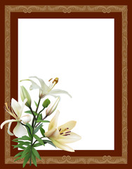  light lily flower in decorated brown frame