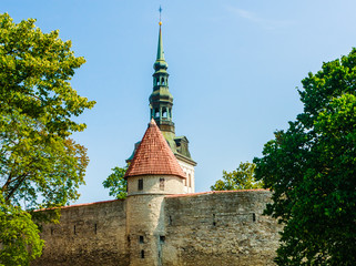 Ancient city walls and watchtowers in Tallinn, Estonia