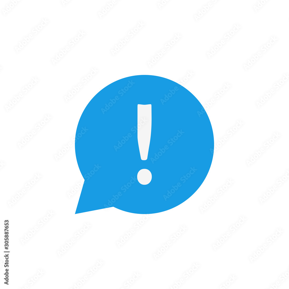 Poster bubble with exclamation mark color icon in flat
