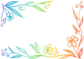 Fototapeta na wymiar A beautiful floral frame for decorating with copy space for your text. It’s drawing with rainbow color isolated on white background. 